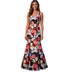 City‎ Triangle Maxi Dress Women 3 Black Spaghetti Strap Mermaid Hem Evening